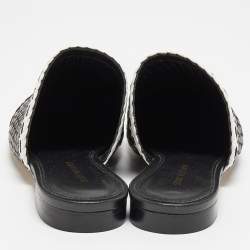 Stuart Weitzman Black/White Woven Leather Indiana Slide Mules Size 37