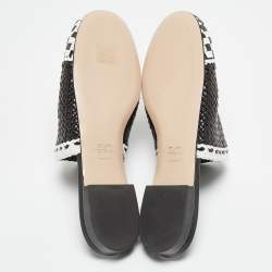 Stuart Weitzman Black/White Woven Leather Indiana Slide Mules Size 37