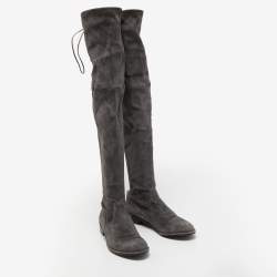 Pre Owned Stuart Weitzman Grey Suede Knee Length Boots Size 39