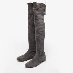 Pre Owned Stuart Weitzman Grey Suede Knee Length Boots Size 39