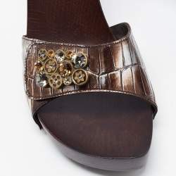 Stuart Weitzman Two Tone Croc Embossed Leather Slides Size 40.5