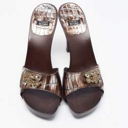 Stuart Weitzman Two Tone Croc Embossed Leather Slides Size 40.5