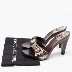 Stuart Weitzman Two Tone Croc Embossed Leather Slides Size 40.5