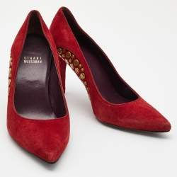 Stuart Weitzman Dark Red Suede Studded Pumps Size 37