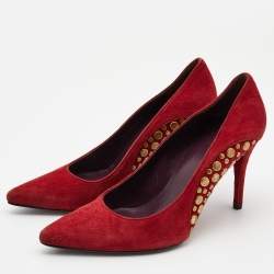 Stuart Weitzman Dark Red Suede Studded Pumps Size 37