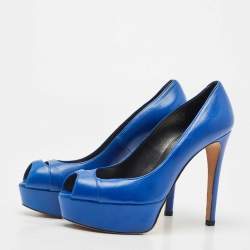 Stuart Weitzman Blue Leather Peep Toe Platform Pumps Size 37