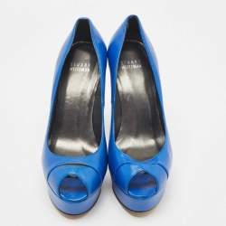 Stuart Weitzman Blue Leather Peep Toe Platform Pumps Size 37