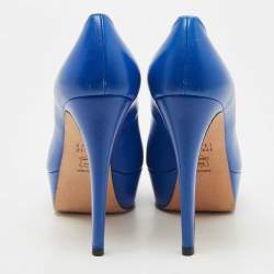 Stuart Weitzman Blue Leather Peep Toe Platform Pumps Size 37