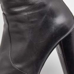 Pre Owned Stuart Weitzman Black Leather and Leopard Calf Hair knee Length Boots Size 39