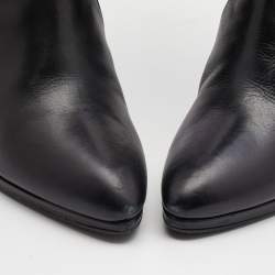 Pre Owned Stuart Weitzman Black Leather and Leopard Calf Hair knee Length Boots Size 39