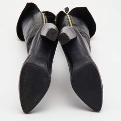 Pre Owned Stuart Weitzman Black Leather and Leopard Calf Hair knee Length Boots Size 39