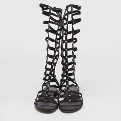 Stuart Weitzman Black Leather Gladiator Sandals Size 39