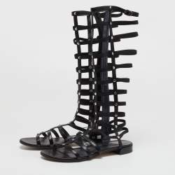 Stuart Weitzman Black Leather Gladiator Sandals Size 39