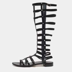 Stuart Weitzman Black Leather Gladiator Sandals Size 39