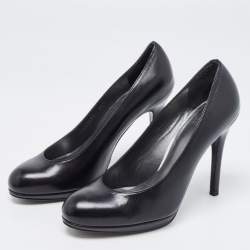 Pre Owned Stuart Weitzman Black Leather Platform Pumps Size 38.5