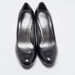 Pre Owned Stuart Weitzman Black Leather Platform Pumps Size 38.5