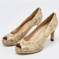 Stuart Weitzman Multicolor Python Embossed Leather Peep Toe  Pumps Size 39