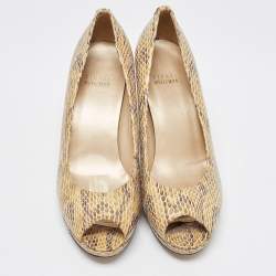 Stuart Weitzman Multicolor Python Embossed Leather Peep Toe  Pumps Size 39
