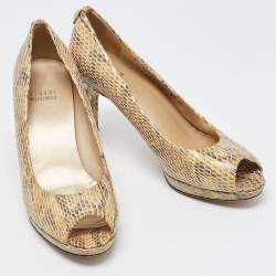 Stuart Weitzman Multicolor Python Embossed Leather Peep Toe  Pumps Size 39