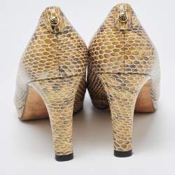 Stuart Weitzman Multicolor Python Embossed Leather Peep Toe  Pumps Size 39