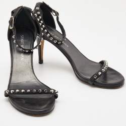 Stuart Weitzman Black Leather Studded Ankle Strap Sandals Size 39
