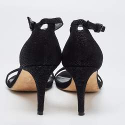 Stuart Weitzman Black Textured Suede Ankle Strap Open Toe Sandals Size 39 