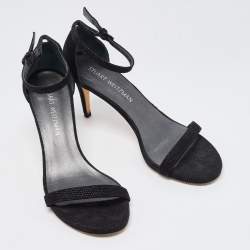 Stuart Weitzman Black Textured Suede Ankle Strap Open Toe Sandals Size 39 