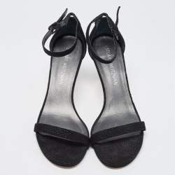 Stuart Weitzman Black Textured Suede Ankle Strap Open Toe Sandals Size 39 