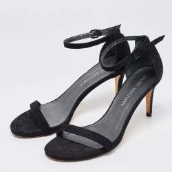 Stuart Weitzman Black Textured Suede Ankle Strap Open Toe Sandals Size 39 