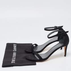 Stuart Weitzman Black Textured Suede Ankle Strap Open Toe Sandals Size 39 