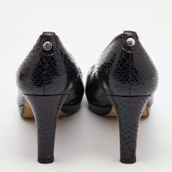 Stuart Weitzman Black Python Embossed Leather Peep Toe Platform Pumps Size 39