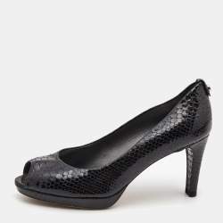 Stuart Weitzman Black Python Embossed Leather Peep Toe Platform Pumps Size 39