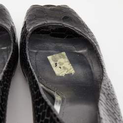 Stuart Weitzman Black Python Embossed Leather Peep Toe Platform Pumps Size 39