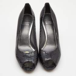 Stuart Weitzman Black Python Embossed Leather Peep Toe Platform Pumps Size 39