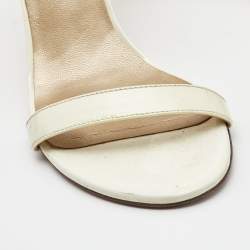 Stuart Weitzman Cream Patent Leather Block Heel Ankle Strap Sandals Size 39.5