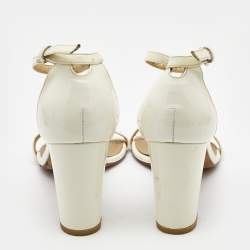 Stuart Weitzman Cream Patent Leather Block Heel Ankle Strap Sandals Size 39.5