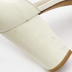 Stuart Weitzman Cream Patent Leather Block Heel Ankle Strap Sandals Size 39.5