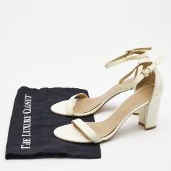 Stuart Weitzman Cream Patent Leather Block Heel Ankle Strap Sandals Size 39.5