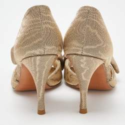 Pre Owned Stuart Weitzman Gold Glitter Fabric Bow Open Toe D'orsay Pumps Size 36.5