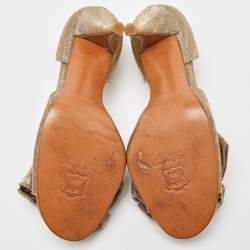 Pre Owned Stuart Weitzman Gold Glitter Fabric Bow Open Toe D'orsay Pumps Size 36.5