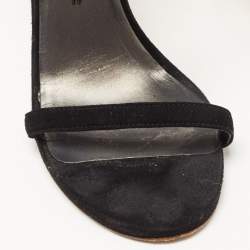 Stuart Weitzman Black Suede Love Fringe Ankle Strap Sandals Size 37.5