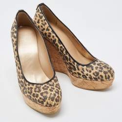 Stuart Weitzman Brown/Beige Raffia Cork Wedge Pumps Size 37.5
