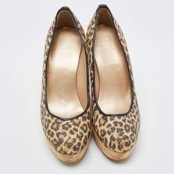 Stuart Weitzman Brown/Beige Raffia Cork Wedge Pumps Size 37.5