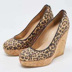 Stuart Weitzman Brown/Beige Raffia Cork Wedge Pumps Size 37.5