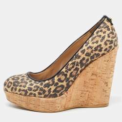 Stuart Weitzman Brown/Beige Raffia Cork Wedge Pumps Size 37.5