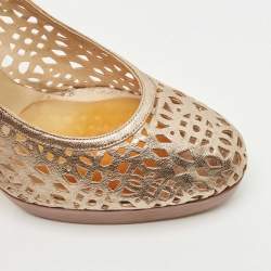 Pre Owned Stuart Weitzman Metallic Gold Leather Nudotcomer Lazer Cut Cork Pumps Size 40