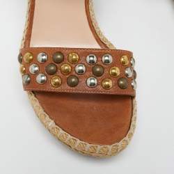 Stuart Weitzman Brown Studded Leather Hubcaps Wedge Sandals Size 39