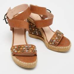 Stuart Weitzman Brown Studded Leather Hubcaps Wedge Sandals Size 39