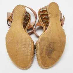 Stuart Weitzman Brown Studded Leather Hubcaps Wedge Sandals Size 39