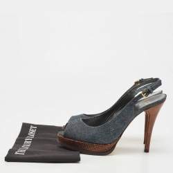 Pre Owned Stuart Weitzman Blue Denim Peep Toe Platform Slingback Sandals Size 40